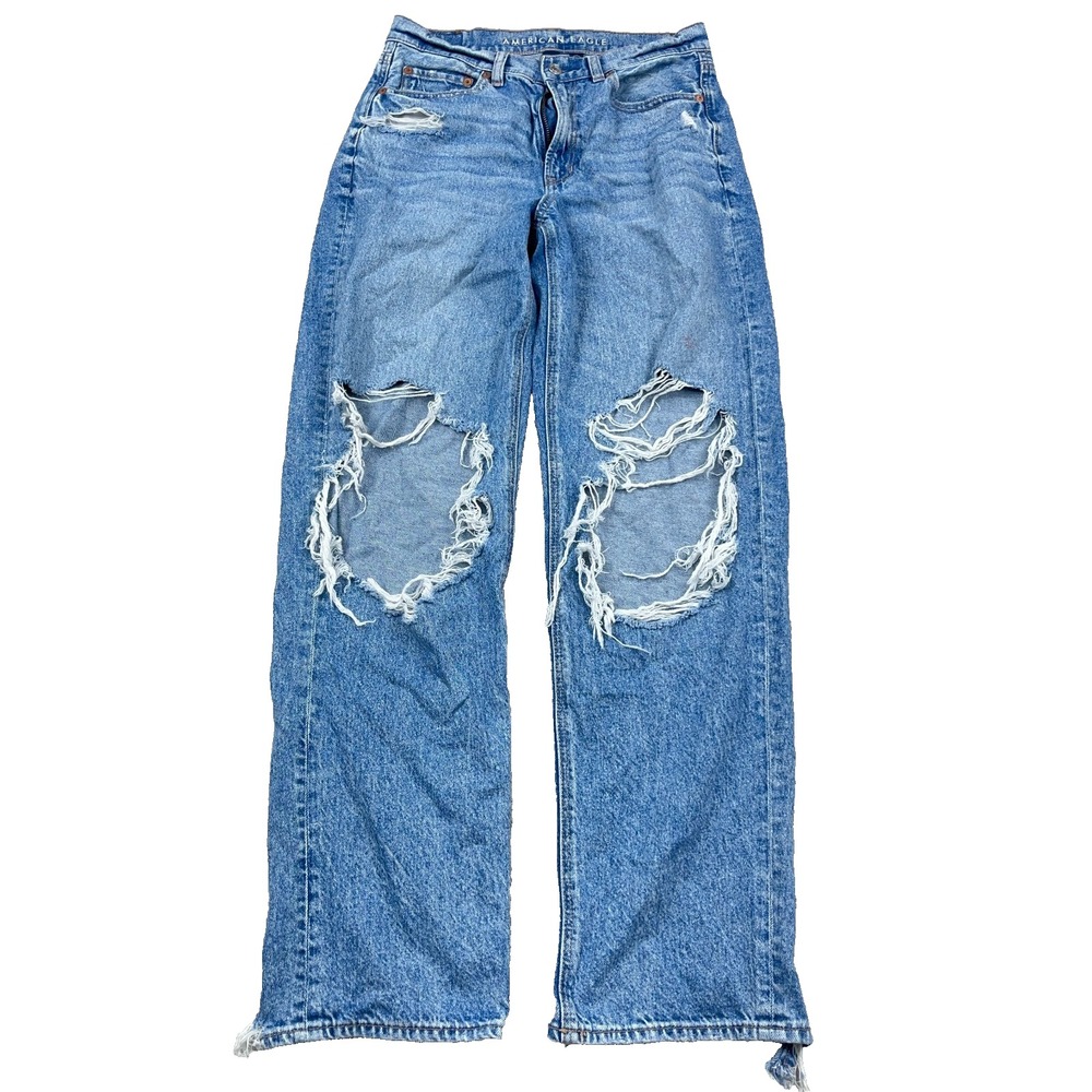 American Eagle Jeans Women 4 Baggy Straight Highest High Rise Distressed
